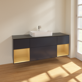 	Тумба под раковину Villeroy & Boch Finion 160х50,1 см с подсветкой МДФ темно-синий матовый лак/стекло черное матовое F452HFHG