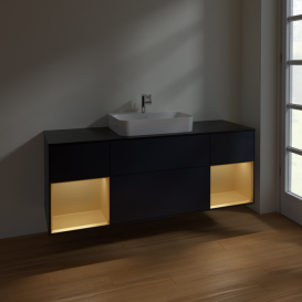 	Тумба под раковину Villeroy & Boch Finion 160х50,1 см с подсветкой МДФ темно-синий матовый лак/стекло черное матовое F452HFHG