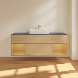 Тумба под раковину Villeroy & Boch Finion 160х50,1 см с подсветкой МДФ шпон дуба/стекло черное матовое F452HFPC