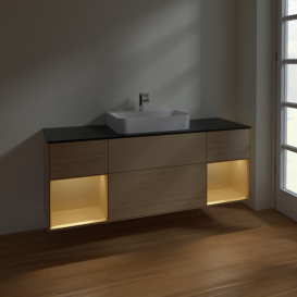 Тумба под раковину Villeroy & Boch Finion 160х50,1 см с подсветкой МДФ шпон дуба/стекло черное матовое F452HFPC