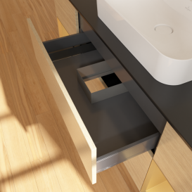 Тумба под раковину Villeroy & Boch Finion 160х50,1 см с подсветкой МДФ шпон дуба/стекло черное матовое F452HFPC