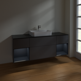 Тумба под раковину Villeroy & Boch Finion 160х50,1 см с подсветкой МДФ антрацит матовый лак/стекло черное матовое F452HGGK