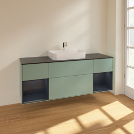 Тумба под раковину Villeroy & Boch Finion 160х50,1 см с подсветкой МДФ оливковый матовый лак/стекло черное матовое F452HGGM