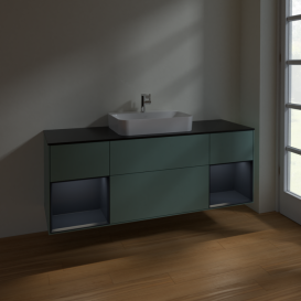 Тумба под раковину Villeroy & Boch Finion 160х50,1 см с подсветкой МДФ оливковый матовый лак/стекло черное матовое F452HGGM