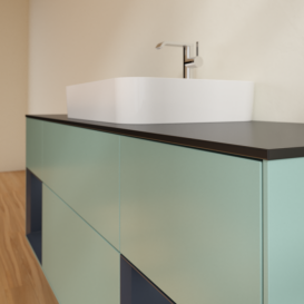 Тумба под раковину Villeroy & Boch Finion 160х50,1 см с подсветкой МДФ оливковый матовый лак/стекло черное матовое F452HGGM