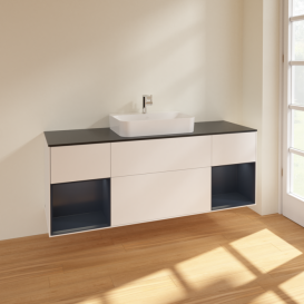 Тумба под раковину Villeroy & Boch Finion 160х50,1 см с подсветкой МДФ белый матовый лак/стекло черное матовое F452HGMT