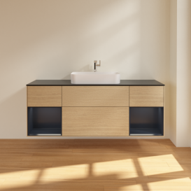 Тумба под раковину Villeroy & Boch Finion 160х50,1 см с подсветкой МДФ шпон дуба/стекло черное матовое F452HGPC