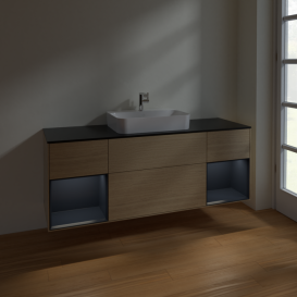 Тумба под раковину Villeroy & Boch Finion 160х50,1 см с подсветкой МДФ шпон дуба/стекло черное матовое F452HGPC