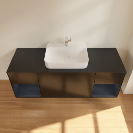 Тумба под раковину Villeroy & Boch Finion 160х50,1 см с подсветкой МДФ черный матовый лак/стекло черное матовое F452HGPD