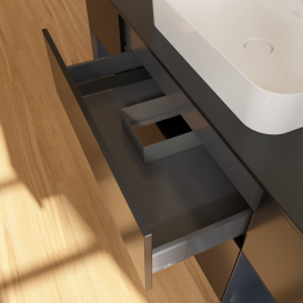 Тумба под раковину Villeroy & Boch Finion 160х50,1 см с подсветкой МДФ черный матовый лак/стекло черное матовое F452HGPD