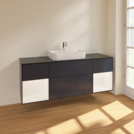 	Тумба под раковину Villeroy & Boch Finion 160х50,1 см с подсветкой МДФ темно-синий матовый лак/стекло черное матовое F452MTHG