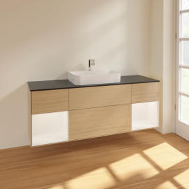 Тумба під раковину Villeroy & Boch Finion 160х50,1 см з підсвічуванням МДФ шпон дуба/скло чорне матове F452MTPC