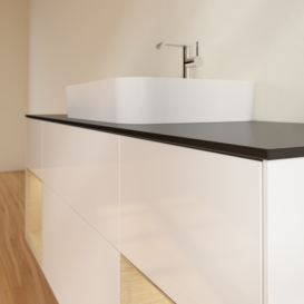 Тумба под раковину Villeroy & Boch Finion 160х50,1 см с подсветкой МДФ глянцевый белый лак/стекло черное матовое F452PCGF