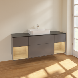 Тумба под раковину Villeroy & Boch Finion 160х50,1 см с подсветкой МДФ антрацит матовый лак/стекло черное матовое F452PCGK