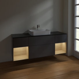 Тумба под раковину Villeroy & Boch Finion 160х50,1 см с подсветкой МДФ антрацит матовый лак/стекло черное матовое F452PCGK