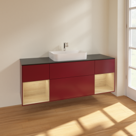 Тумба под раковину Villeroy & Boch Finion 160х50,1 см с подсветкой МДФ пион матовый лак/стекло черное матовое F452PCHB