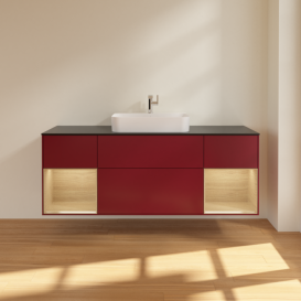 Тумба под раковину Villeroy & Boch Finion 160х50,1 см с подсветкой МДФ пион матовый лак/стекло черное матовое F452PCHB