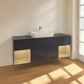 Тумба под раковину Villeroy & Boch Finion 160х50,1 см с подсветкой МДФ темно-синий матовый лак/стекло черное матовое F452PCHG
