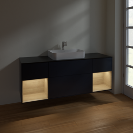 Тумба под раковину Villeroy & Boch Finion 160х50,1 см с подсветкой МДФ темно-синий матовый лак/стекло черное матовое F452PCHG
