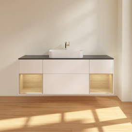 Тумба під раковину Villeroy & Boch Finion 160х50,1 см із підсвічуванням МДФ білий матовий лак/скло чорне матове F452PCMT