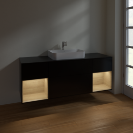 Тумба под раковину Villeroy & Boch Finion 160х50,1 см с подсветкой МДФ черный матовый лак/стекло черное матовое F452PCPD