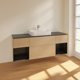 Тумба под раковину Villeroy & Boch Finion 160х50,1 см с подсветкой МДФ шпон дуба/стекло черное матовое F452PDPC