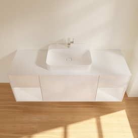 Тумба под раковину Villeroy & Boch Finion 160х50,1 см с подсветкой МДФ глянцевый белый лак/стекло белое матовое G451GFGF