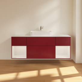 Тумба под раковину Villeroy & Boch Finion 160х50,1 см с подсветкой МДФ пион матовый лак/стекло белое матовое G451GFHB