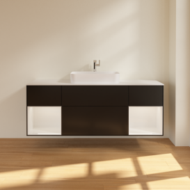 Тумба под раковину Villeroy & Boch Finion 160х50,1 см с подсветкой МДФ черный матовый лак/стекло белое матовое G451GFPD