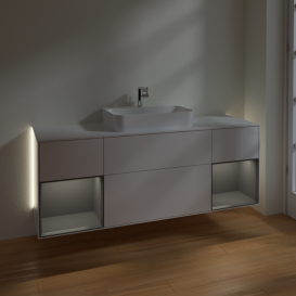 Тумба под раковину Villeroy & Boch Finion 160х50,1 см с подсветкой МДФ глянцевый белый лак/стекло белое матовое G451GKGF