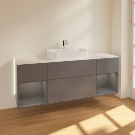 Тумба под раковину Villeroy & Boch Finion 160х50,1 см с подсветкой МДФ антрацит матовый лак/стекло белое матовое G451GKGK