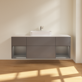 Тумба под раковину Villeroy & Boch Finion 160х50,1 см с подсветкой МДФ антрацит матовый лак/стекло белое матовое G451GKGK