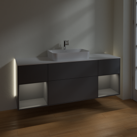 Тумба под раковину Villeroy & Boch Finion 160х50,1 см с подсветкой МДФ антрацит матовый лак/стекло белое матовое G451GKGK