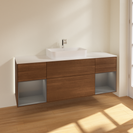 Тумба под раковину Villeroy & Boch Finion 160х50,1 см с подсветкой МДФ шпон грецкого ореха/стекло белое матовое G451GKGN