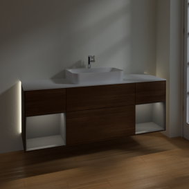 Тумба под раковину Villeroy & Boch Finion 160х50,1 см с подсветкой МДФ шпон грецкого ореха/стекло белое матовое G451GKGN