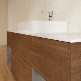 Тумба под раковину Villeroy & Boch Finion 160х50,1 см с подсветкой МДФ шпон грецкого ореха/стекло белое матовое G451GKGN