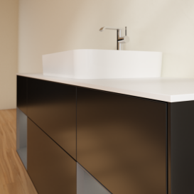 Тумба под раковину Villeroy & Boch Finion 160х50,1 см с подсветкой МДФ черный матовый лак/стекло белое матовое G451GKPD