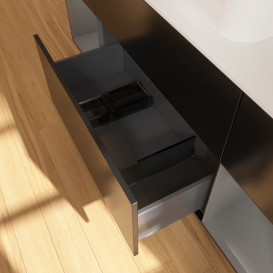 Тумба под раковину Villeroy & Boch Finion 160х50,1 см с подсветкой МДФ черный матовый лак/стекло белое матовое G451GKPD