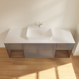 Тумба под раковину Villeroy & Boch Finion 160х50,1 см с подсветкой МДФ антрацит матовый лак/стекло белое матовое G451GNGK