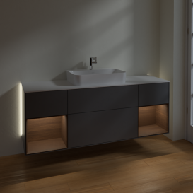 Тумба под раковину Villeroy & Boch Finion 160х50,1 см с подсветкой МДФ антрацит матовый лак/стекло белое матовое G451GNGK