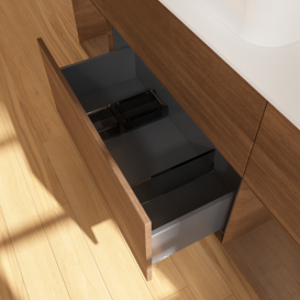 Тумба под раковину Villeroy & Boch Finion 160х50,1 см с подсветкой МДФ шпон грецкого ореха/стекло белое матовое G451GNGN