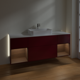 Тумба под раковину Villeroy & Boch Finion 160х50,1 см с подсветкой МДФ пион матовый лак/стекло белое матовое G451GNHB