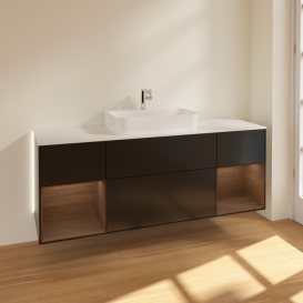 Тумба под раковину Villeroy & Boch Finion 160х50,1 см с подсветкой МДФ черный матовый лак/стекло белое матовое G451GNPD