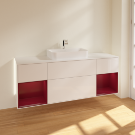 Тумба под раковину Villeroy & Boch Finion 160х50,1 см с подсветкой МДФ глянцевый белый лак/стекло белое матовое G451HBGF