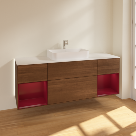 Тумба под раковину Villeroy & Boch Finion 160х50,1 см с подсветкой МДФ шпон грецкого ореха/стекло белое матовое G451HBGN