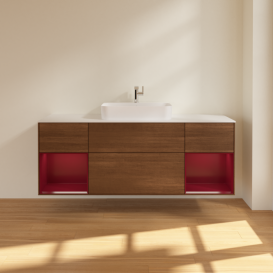 Тумба под раковину Villeroy & Boch Finion 160х50,1 см с подсветкой МДФ шпон грецкого ореха/стекло белое матовое G451HBGN