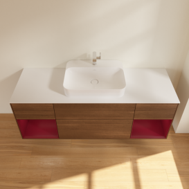 Тумба под раковину Villeroy & Boch Finion 160х50,1 см с подсветкой МДФ шпон грецкого ореха/стекло белое матовое G451HBGN