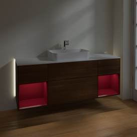 Тумба под раковину Villeroy & Boch Finion 160х50,1 см с подсветкой МДФ шпон грецкого ореха/стекло белое матовое G451HBGN