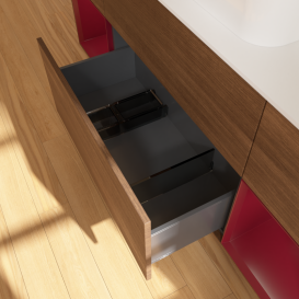 Тумба под раковину Villeroy & Boch Finion 160х50,1 см с подсветкой МДФ шпон грецкого ореха/стекло белое матовое G451HBGN