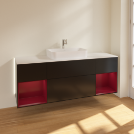 Тумба под раковину Villeroy & Boch Finion 160х50,1 см с подсветкой МДФ черный матовый лак/стекло белое матовое G451HBPD